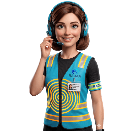 LéIA, assistente do Radar LéIA, com headset e tablet